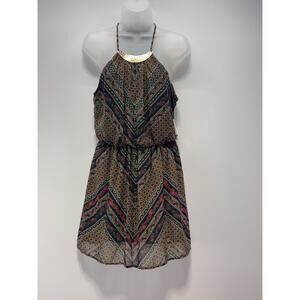 Love Reign Geometric Print Halter Spaghetti Strap Dress Green Red Women’s Size S